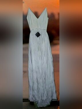 Olivacoues Halter Maxi Dress, Matte Vinyl Upper, and Flowing Flare Skirt XS